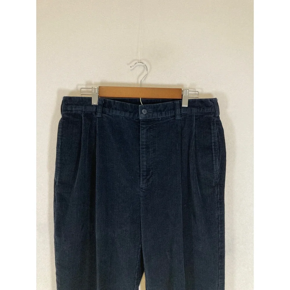 Dark Academia Jos A Bank Women‎ 34 Navy Blue Pleated Corduroy Tapered Pants